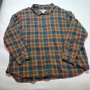 Duluth Trading Shirt Mens 3XL Orange Blue Plaid Long Sleeve Button Front Relaxed